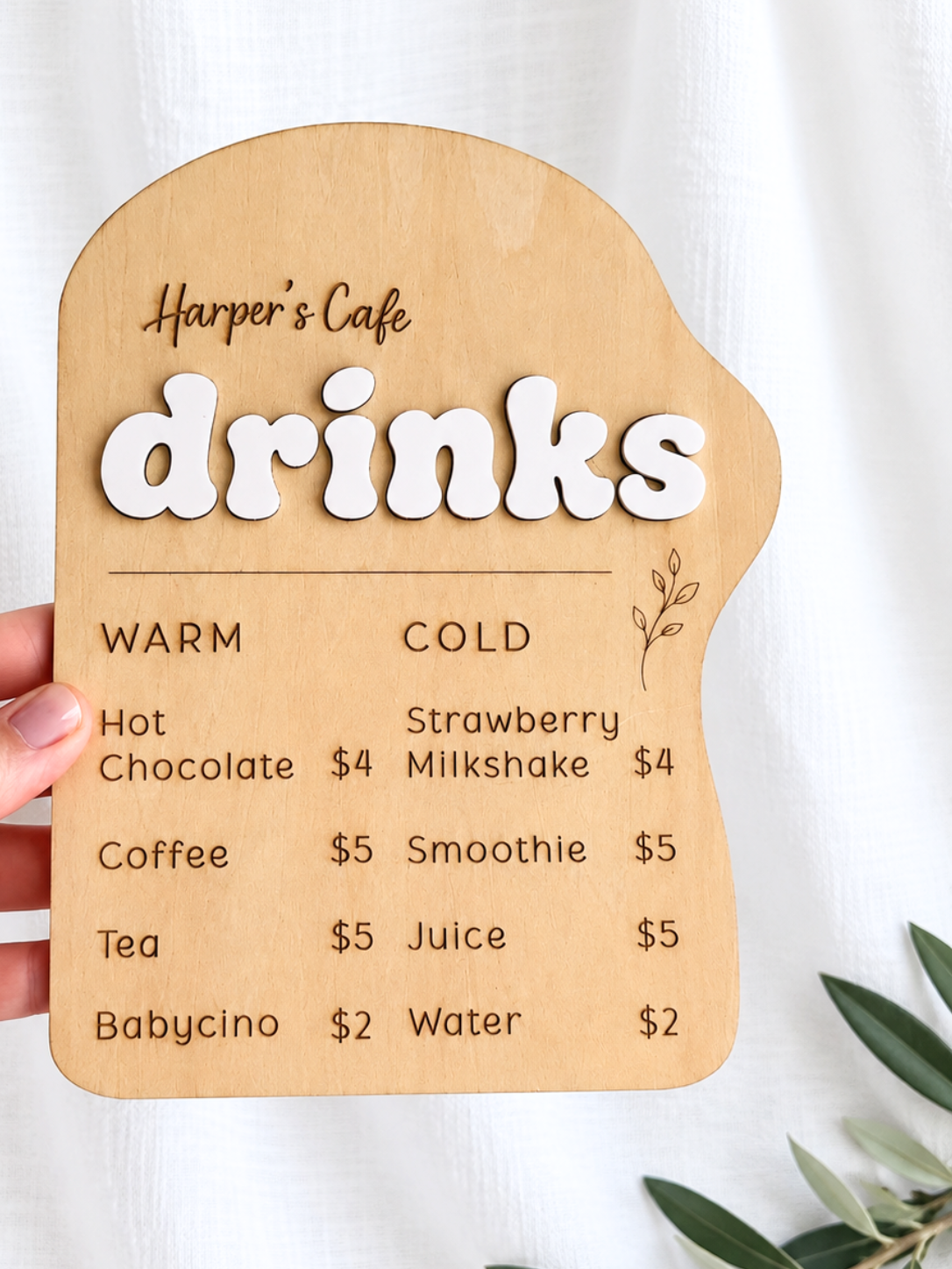 Personalised Wooden Play Café Menu