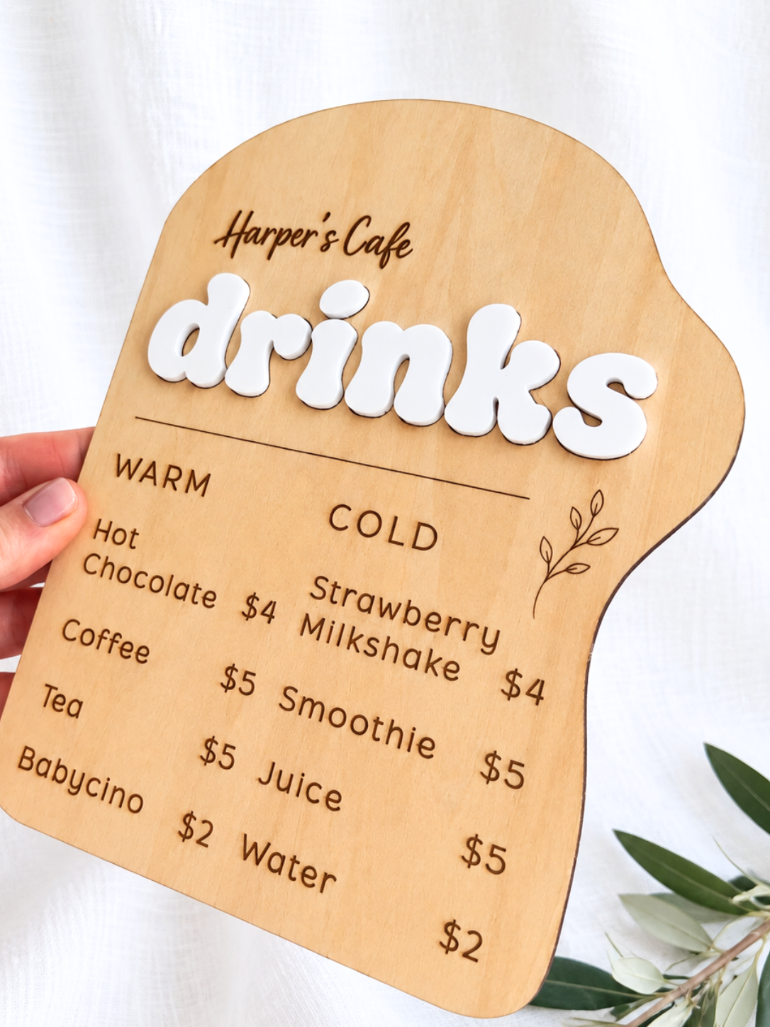 Personalised Wooden Play Café Menu