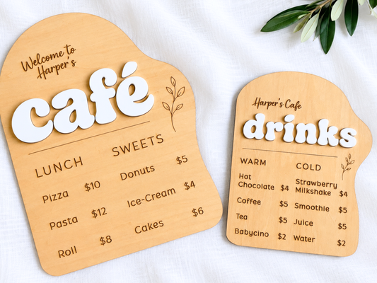 Personalised Wooden Play Café Menu