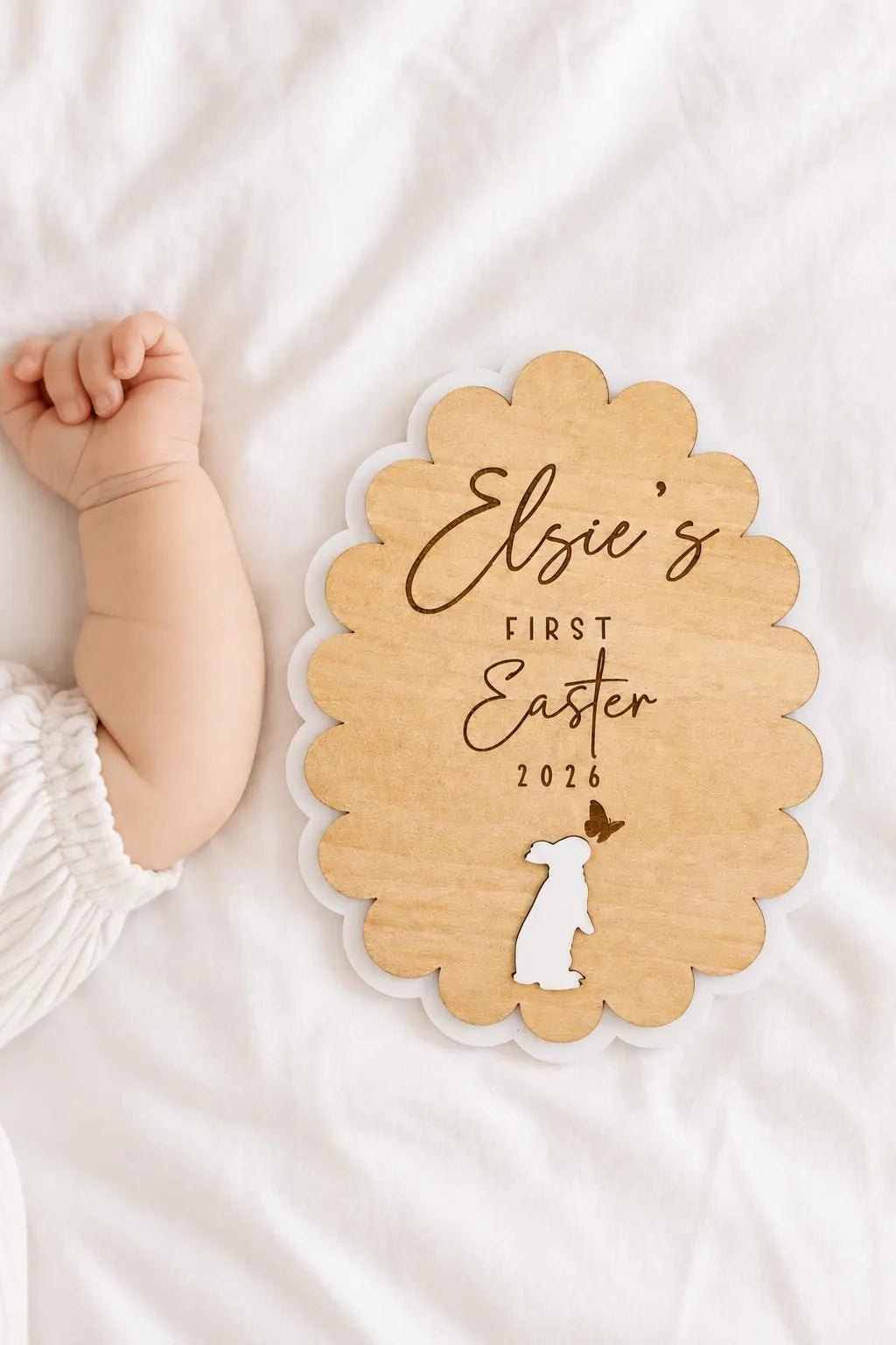 Personalised wooden Baby's First Easter plaque with child's name