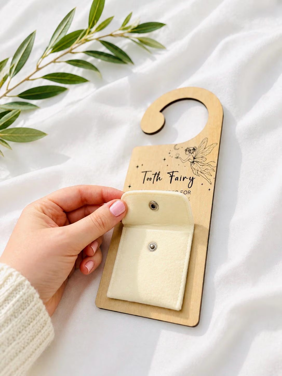 Wooden Tooth Fairy door hanger personalised with child's name